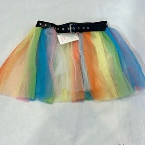 Hot and delicious black belt tulle pastel fairy rainbow mini skirt